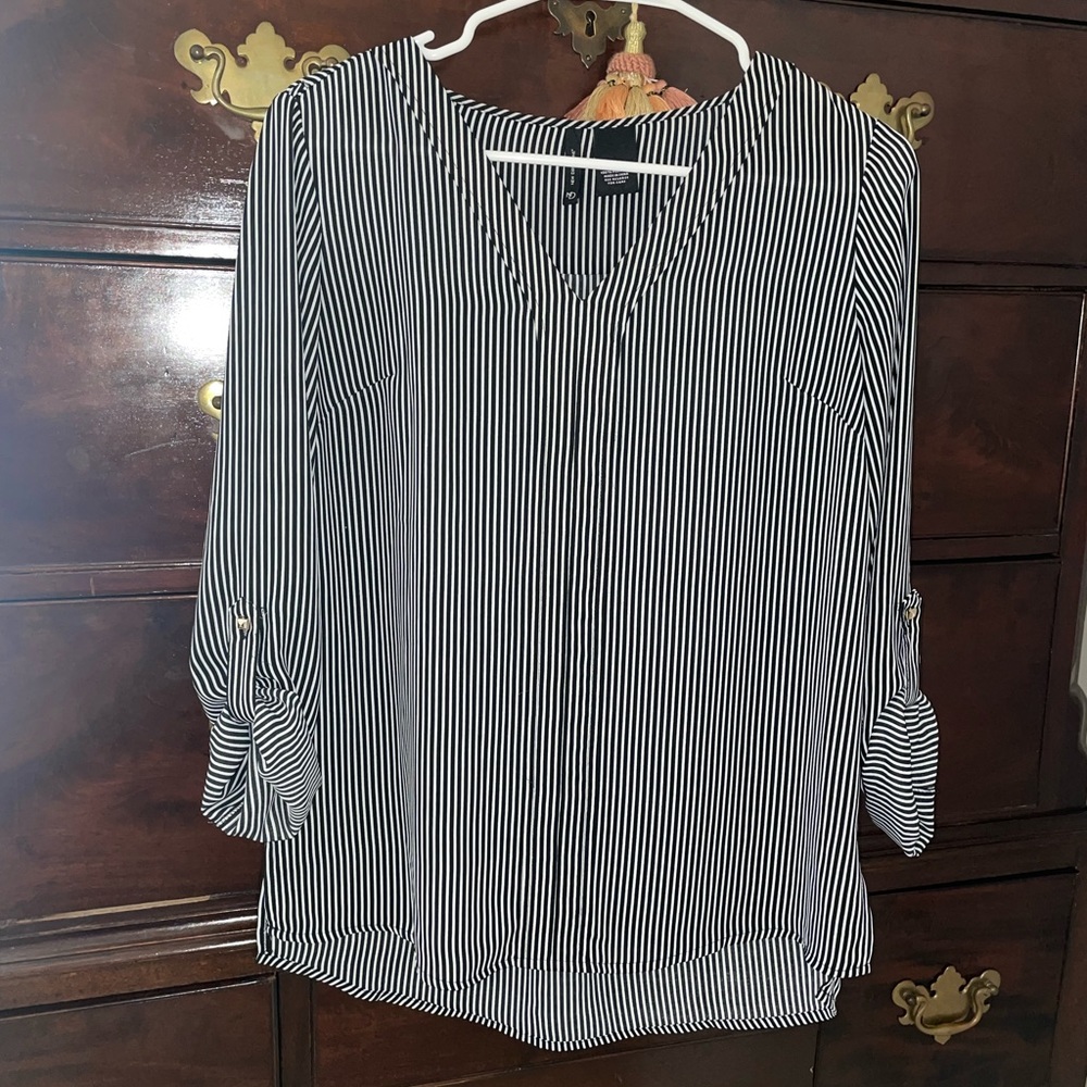 Black and white striped blouse